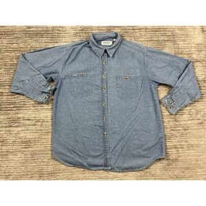 Vintage Adolfo Shirt Mens Large Denim Blue‎ Longsleeve 90s Cotton Casual